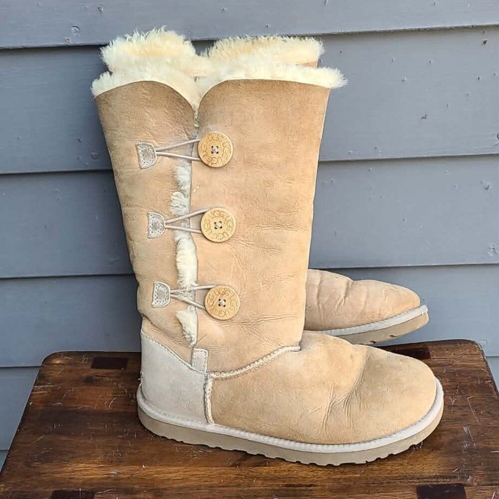 UGG Australia Tan Suede Bailey Button Triplet Boots size 8